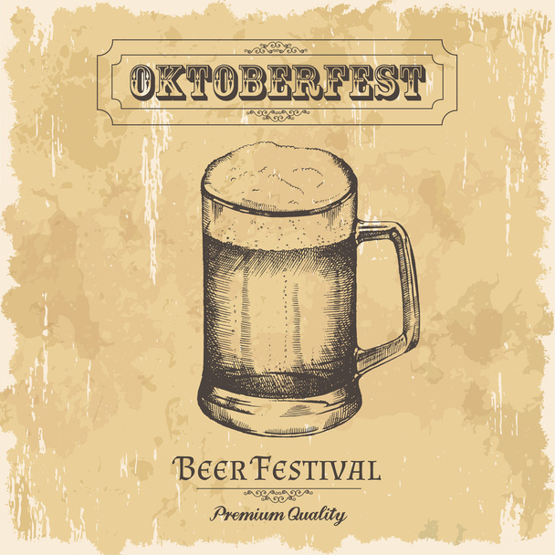 Cartaz vetorial para Oktoberfest com copo de cerveja em estilo vintage
.  - Vetor, Imagem