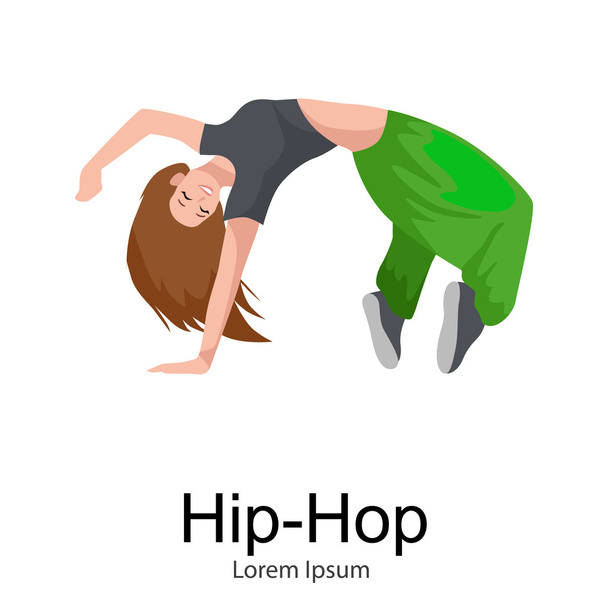 Chica adolescente bailando hip hop estilo ilustración vectorial aislado. Joven bailarina cool break dance movimiento, mujeres sexy baile moderno, equilibrio de pose de ruptura, bailarina funky vector ilustración
 - Vector, imagen