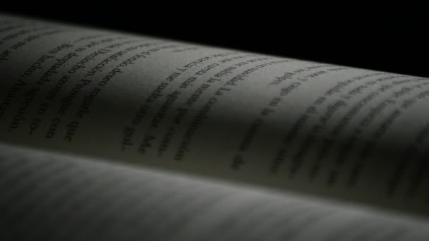 Página de um velho livro aberto com palavras, frases e textos em castelhano, rotativo
 - Filmagem, Vídeo
