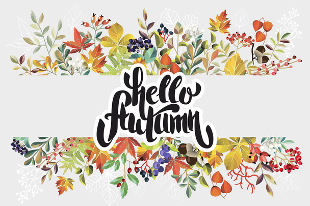 Background with lettering "hello autumn". - Vektori, kuva