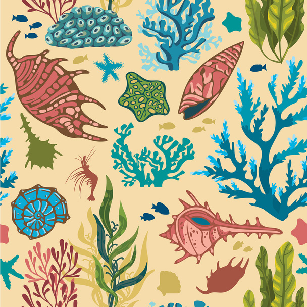 Seamless pattern with corals and fish.  - ベクター画像