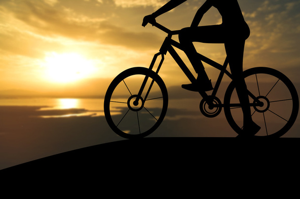 sylwetka człowieka na ograniczonej rower, zachód słońca - Zdjęcie, obraz