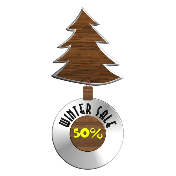 Winter Sale steel ball with Christmas tree wood - Photo, Image