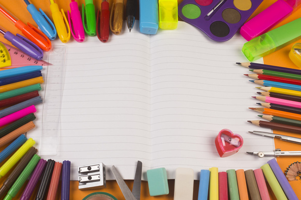 school supplies on notebook - Photo, Image