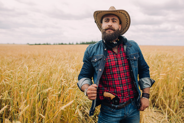 Bearded man in field - Foto, Imagen