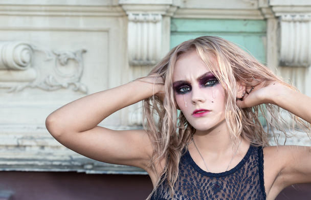A fashion gothic style portrait of a beautiful blonde girl - Foto, Imagem
