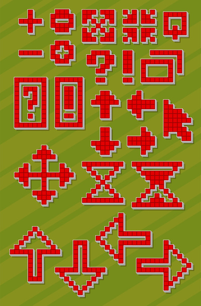 Set van verschillende rode pixel lettertypesymbolen - Vector, afbeelding
