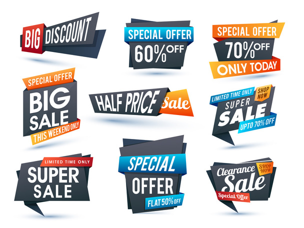 Sale and Discount Banners or Tags set. - Vector, Imagen
