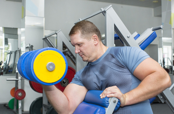 An adult male of athletic appearance is engaged in bodybuilding in the gym. - Valokuva, kuva