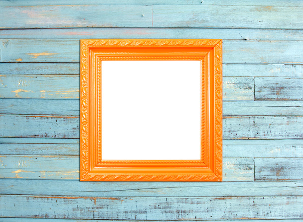 Cadre photo Vintage orange sur fond bois bleu
 - Photo, image