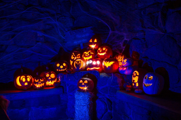 Candle Lit Halloween Pumpkins - Photo, Image