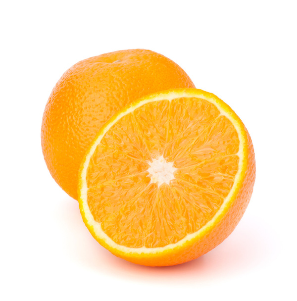 Sliced orange fruit segments isolated on white background - Foto, imagen