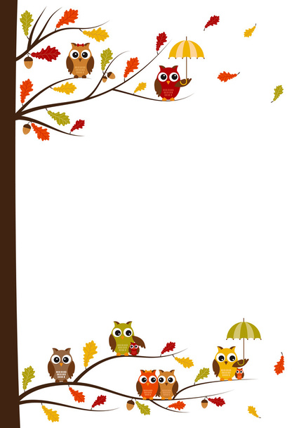 Fall Owls Card - Wektor, obraz