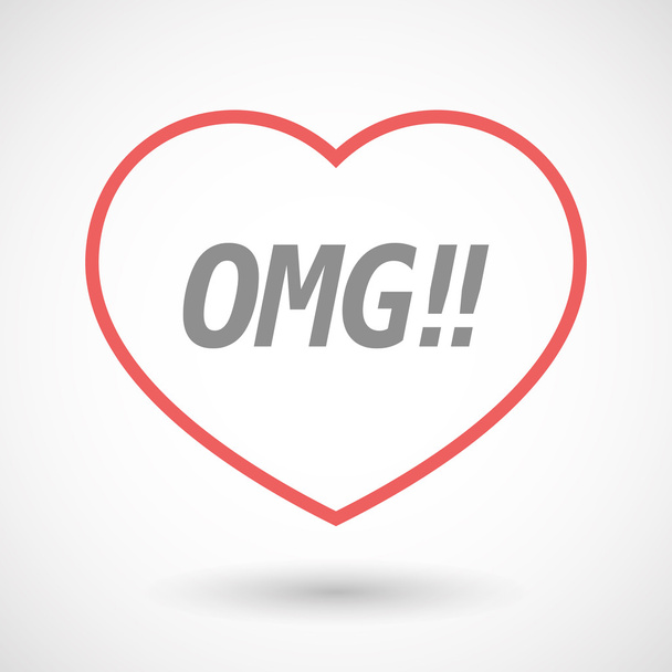 Elszigetelt line art szív ikon a szöveg Omg!! - Vektor, kép