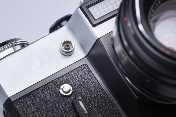 Closeup of old retro film camera lens - Photo, Image