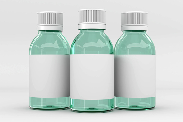 Glass bottle. Glass pill bottle. 3D render - Zdjęcie, obraz