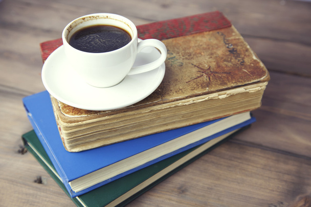 books and coffee on table - Фото, изображение