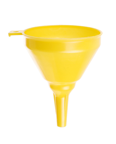 желтая пластиковая воронка на белом
 - Фото, изображение