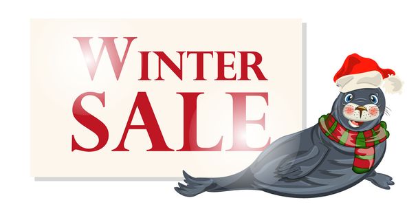 Winter verkoop banner, teken, achtergrond met polar dichtung - Vector, afbeelding