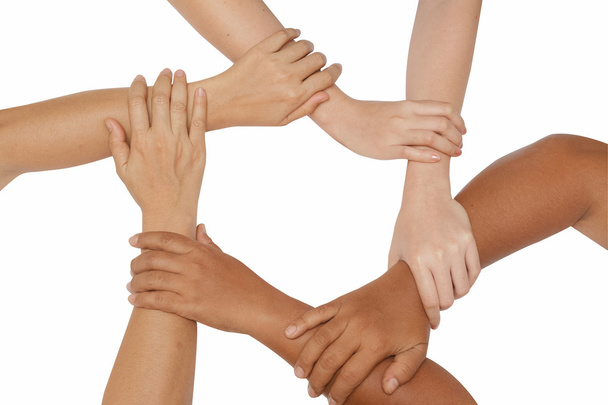 Концепція командної роботи, бізнес-команда об'єднує руки, що тримаються разом
 - Фото, зображення