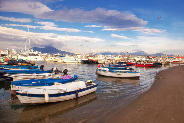 Marina of Naples, beach and boats. - Photo, Image