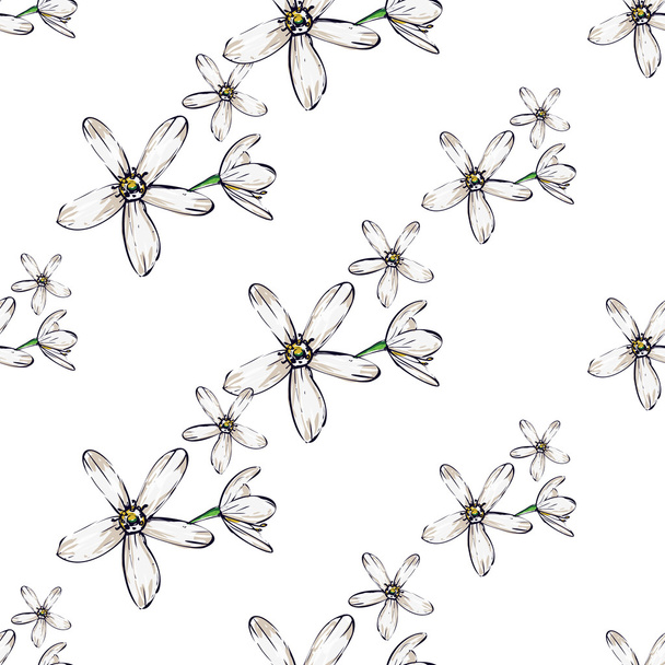 hand drawn white flowers pattern - Vektör, Görsel