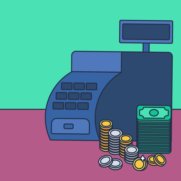 Cash register and money - Vector, Image