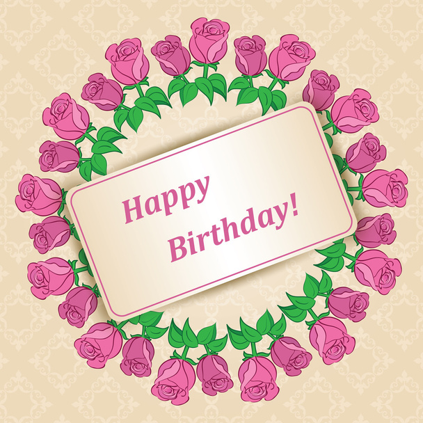 happy birthday - vector card with roses for holiday - Vektor, Bild