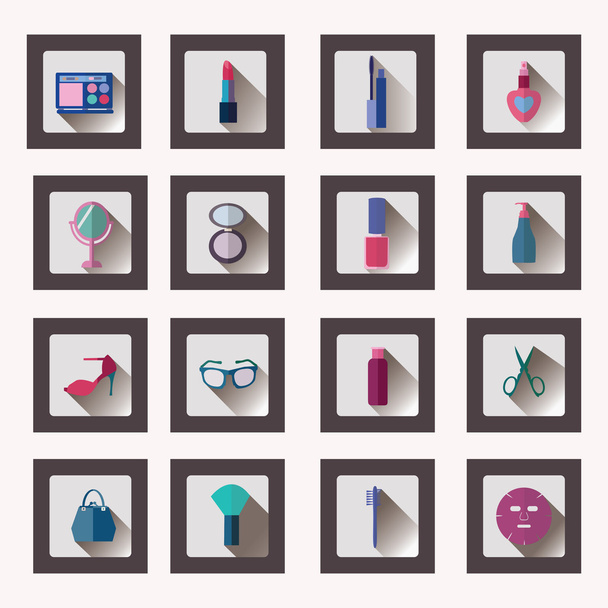 Icon Set of Cosmetics, Make Up and Beauty objects, - Vektor, kép