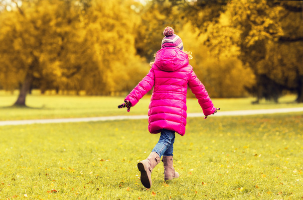 happy little girl running in autumn park - Fotó, kép