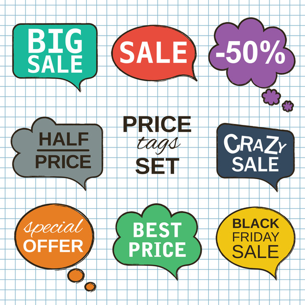Sale promotion speech bubbles collection set with price tags - Vecteur, image