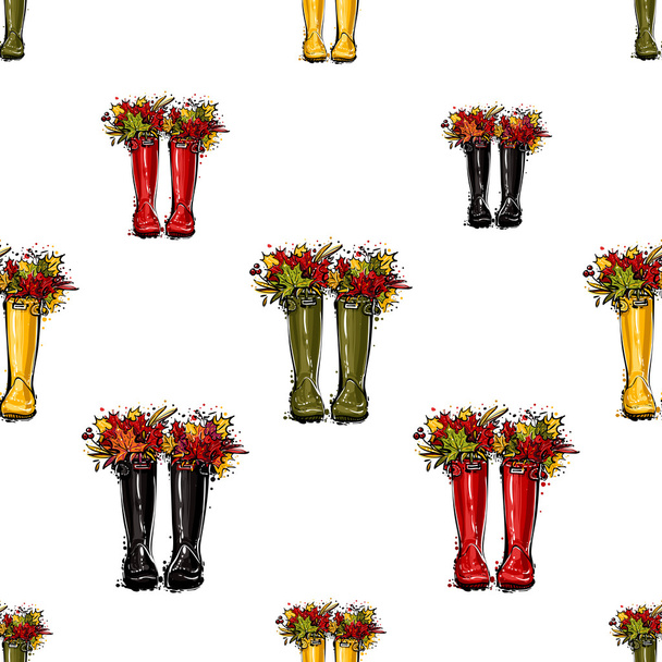 pattern with fashionable rubber boots - Vecteur, image