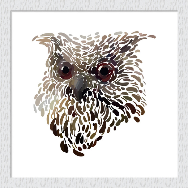 hand drawn horned owl portrait - Vector, Image