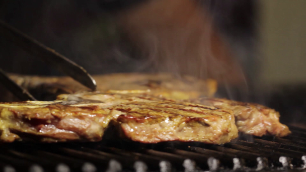 Steak on Barbecue grill - Footage, Video
