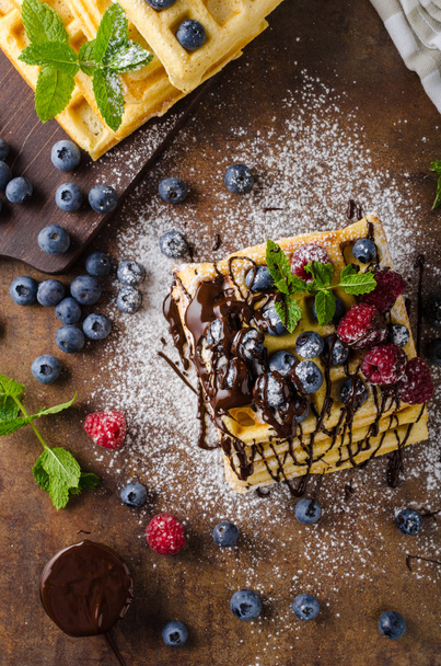 Waffles with berries homemade - Photo, image