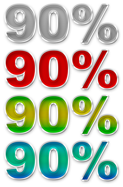 Pourcentage 90 symboles d'icônes colorées fixés JPEG
 - Photo, image