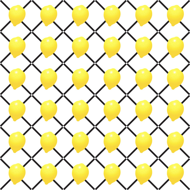 レモンのメッシュパターン。白い背景にレモンとグリッド幾何学模様。ベクトルイラスト. - ベクター画像