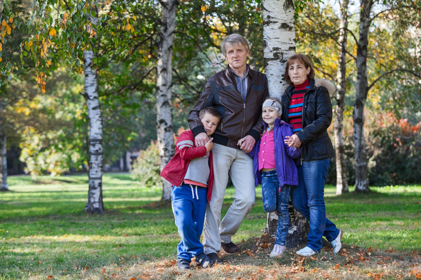 Mature parents with children standing together in park, full length - Fotografie, Obrázek