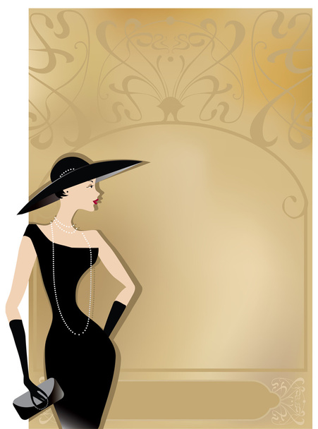 Дама в чорному на ретро плакаті
 - Вектор, зображення