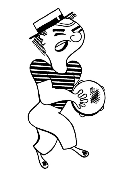 Fekete-fehér változata egy ember játszó tambura illusztráció - Fotó, kép
