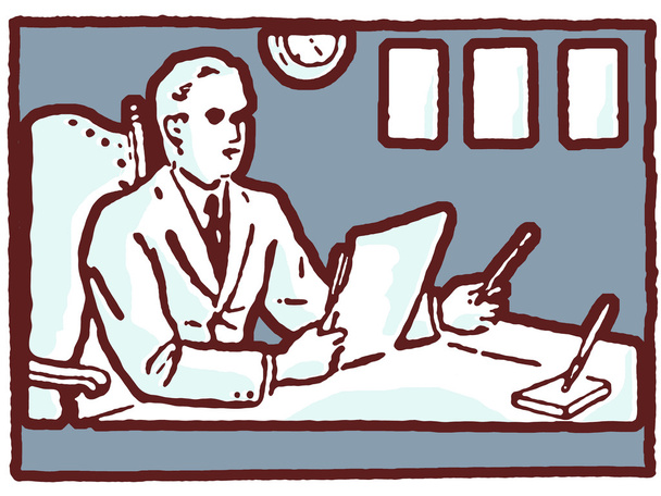ilustracja mężczyzna pracuje przy biurku - Zdjęcie, obraz