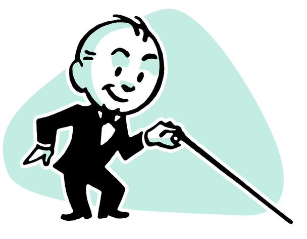 Малюнок в мультиплікаційному стилі маленького чоловіка, одягненого в лаунж-комплект з тростиною
 - Фото, зображення