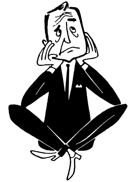 eine Schwarz-Weiß-Version der Illustration eines beunruhigt aussehenden Geschäftsmannes - Foto, Bild