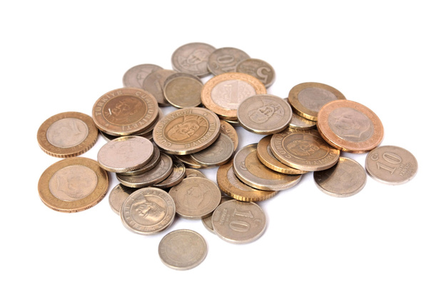 turecké liry mince izolované na bílém - Fotografie, Obrázek