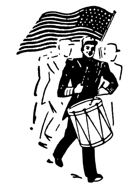 A black and white version of a drummer and American flag - Photo, Image