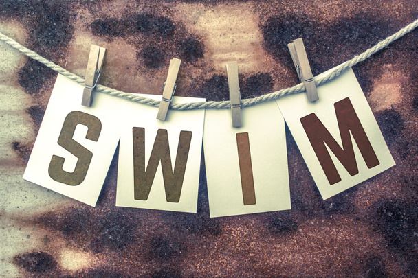Swim Concept Pinned Stamped Cards on Twine Theme - Photo, Image