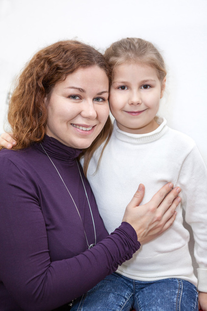 Happy Caucasian mother and preschool daughter portrait - Photo, Image