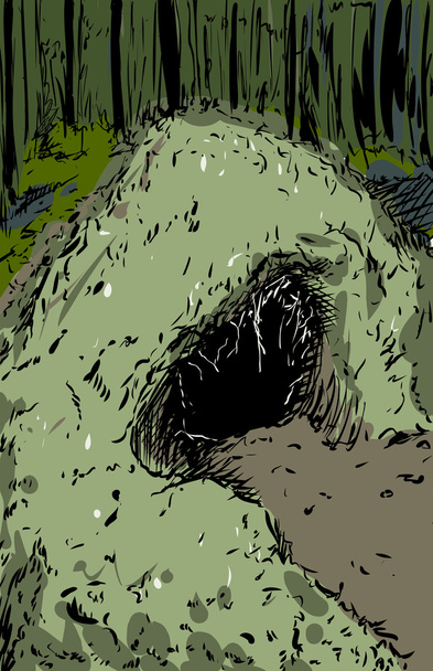 Guarida del oso en el bosque
 - Vector, Imagen