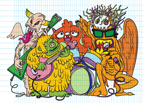 Monster Rock Party, handgezeichneter Stil - Vektor, Bild