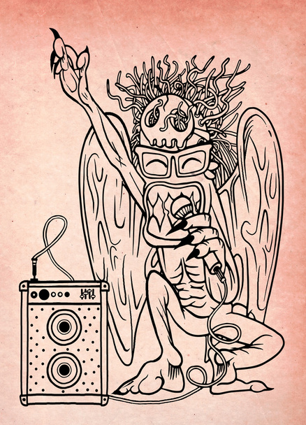 monstro roqueiro, cantar com um microfone perto de um amplificador
 - Vetor, Imagem